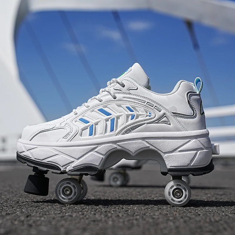 Running Shoes - Kinder-Rollschuhe mit vier Rädern, Knopfbedienung, einziehbaren