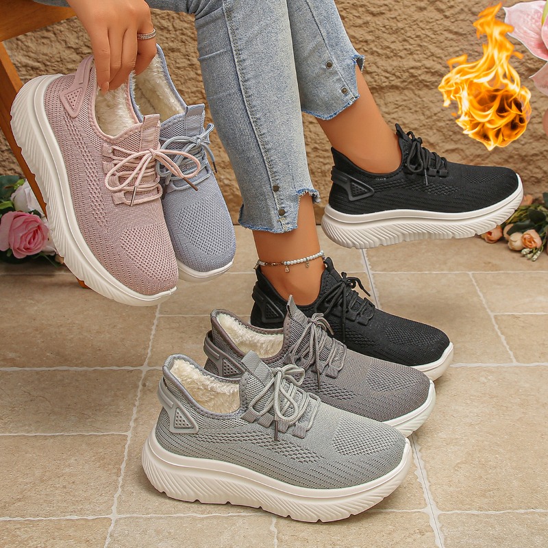 Knit Fabric Lace Up Sneakers - 2027 Damen Outdoor-Wanderschuhe Atmungsaktives Strick-Obermaterial Leichte