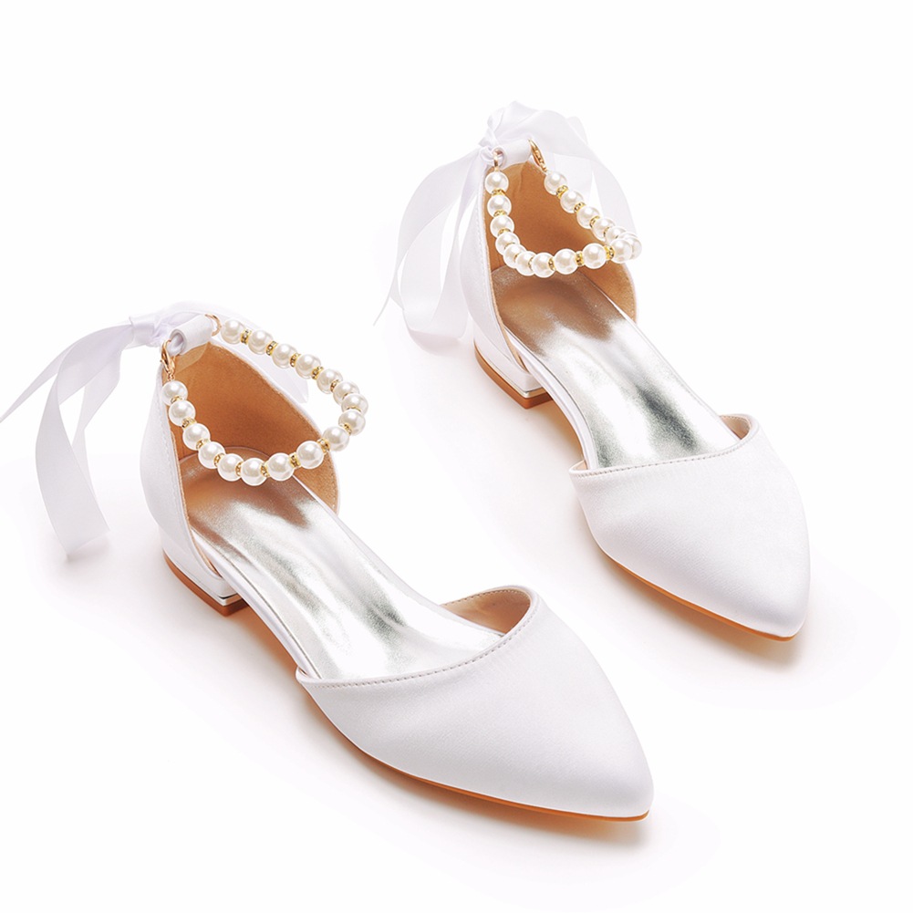 Sandals - Hochzeitsschuhe Braut Flacher Absatz Spitz Hohlsandalen