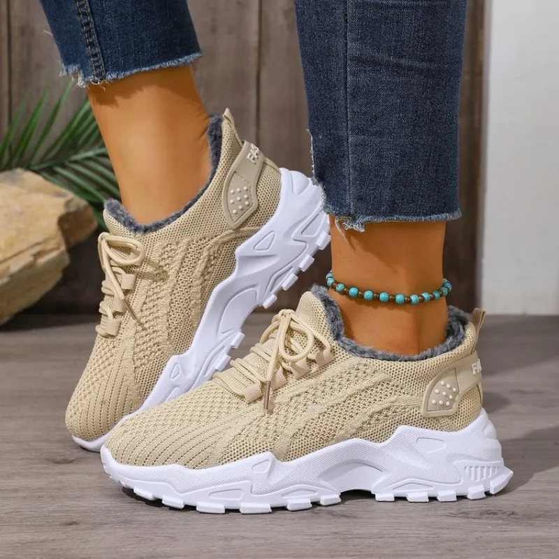 Damen-Wintersneakers mit Therm – Knit Fabric Lace Up Sneakers Bewertung und Preis