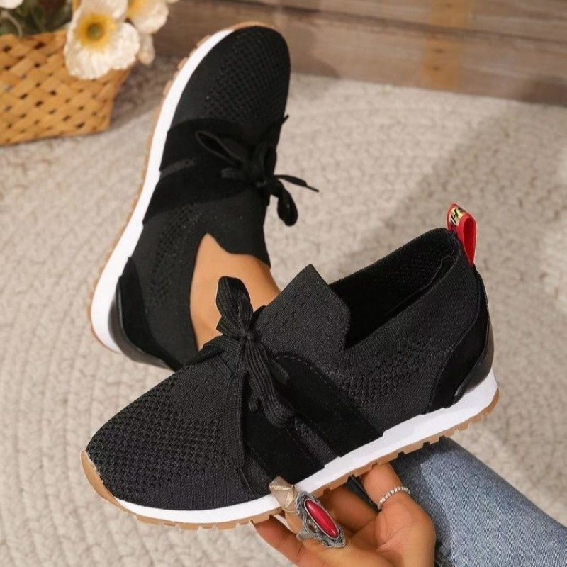 Neue Schwarz Stricken Atmungsa – Knit Fabric Lace Up Sneakers Bewertung und Preis