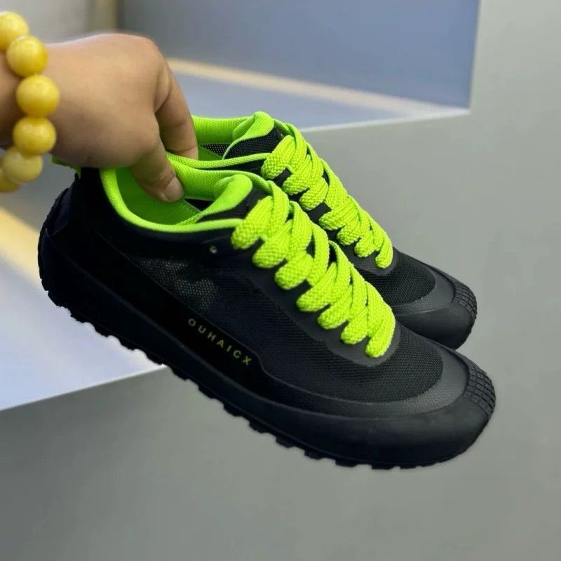 Einfarbige Rutschfeste Herren  – Knit Fabric Lace Up Sneakers Bewertung und Preis