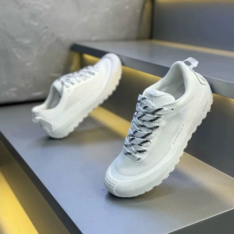 Einfarbige Rutschfeste Herren  – Knit Fabric Lace Up Sneakers Bewertung und Preis